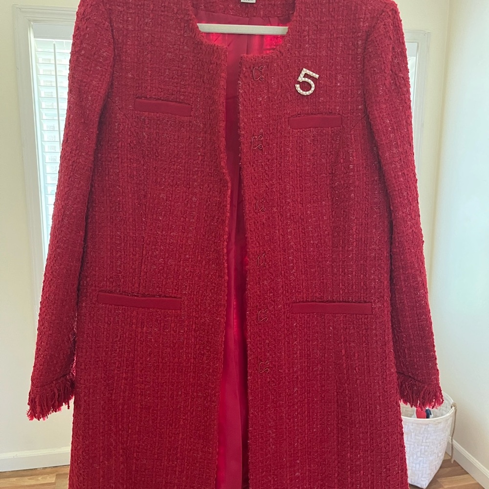 Chenille style long jacket beautiful reach red Vertigo Paris
